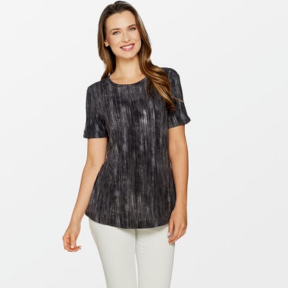 Lisa Rinna Collection Printed Top Open Back Detail Womens Size L Gray Space Dye - Picture 13 of 13